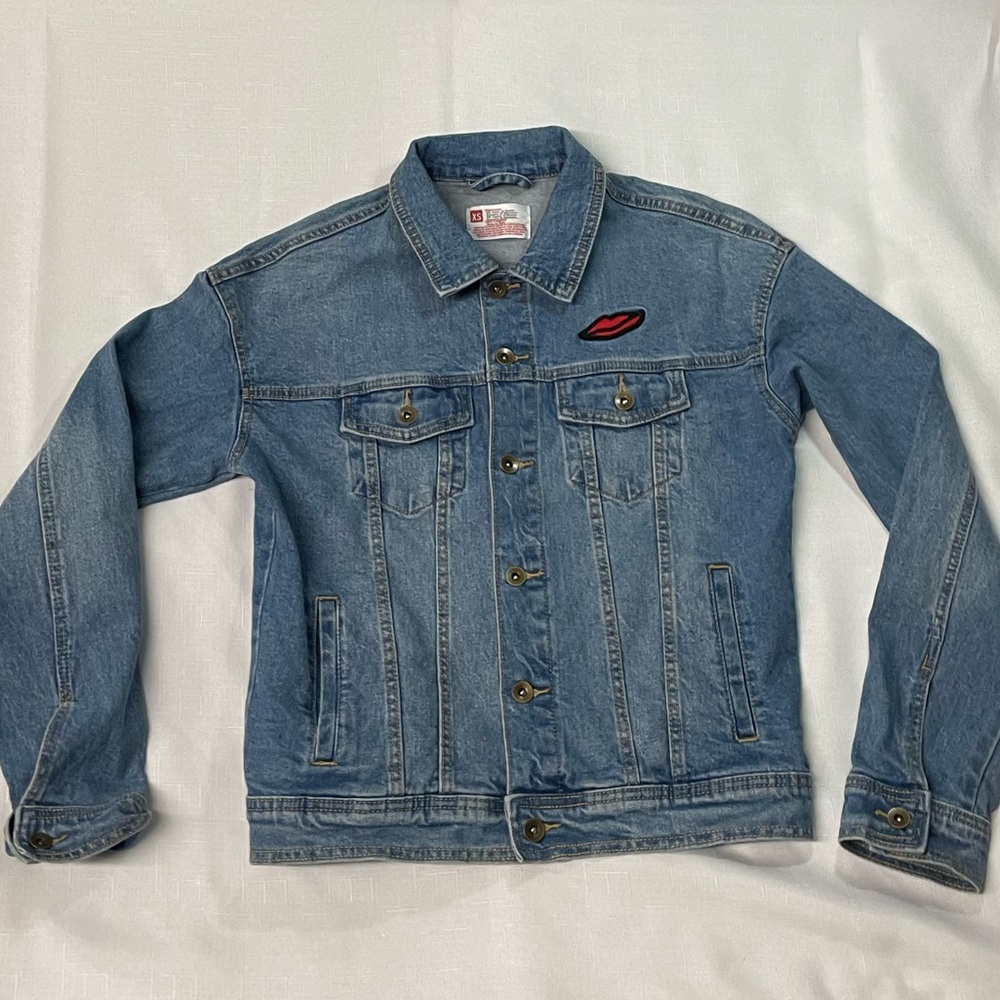 Women’s 1969 New York denim jacket with heart patch jacket stitched lips.Sz X/S - Picture 2 of 7